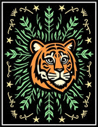 Orange Tiger With Green Tropical Vines Rug