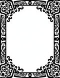 Black Elaborate Scrollwork Corner Border Rug