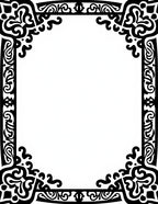 Black Elaborate Scrollwork Corner Border Rug