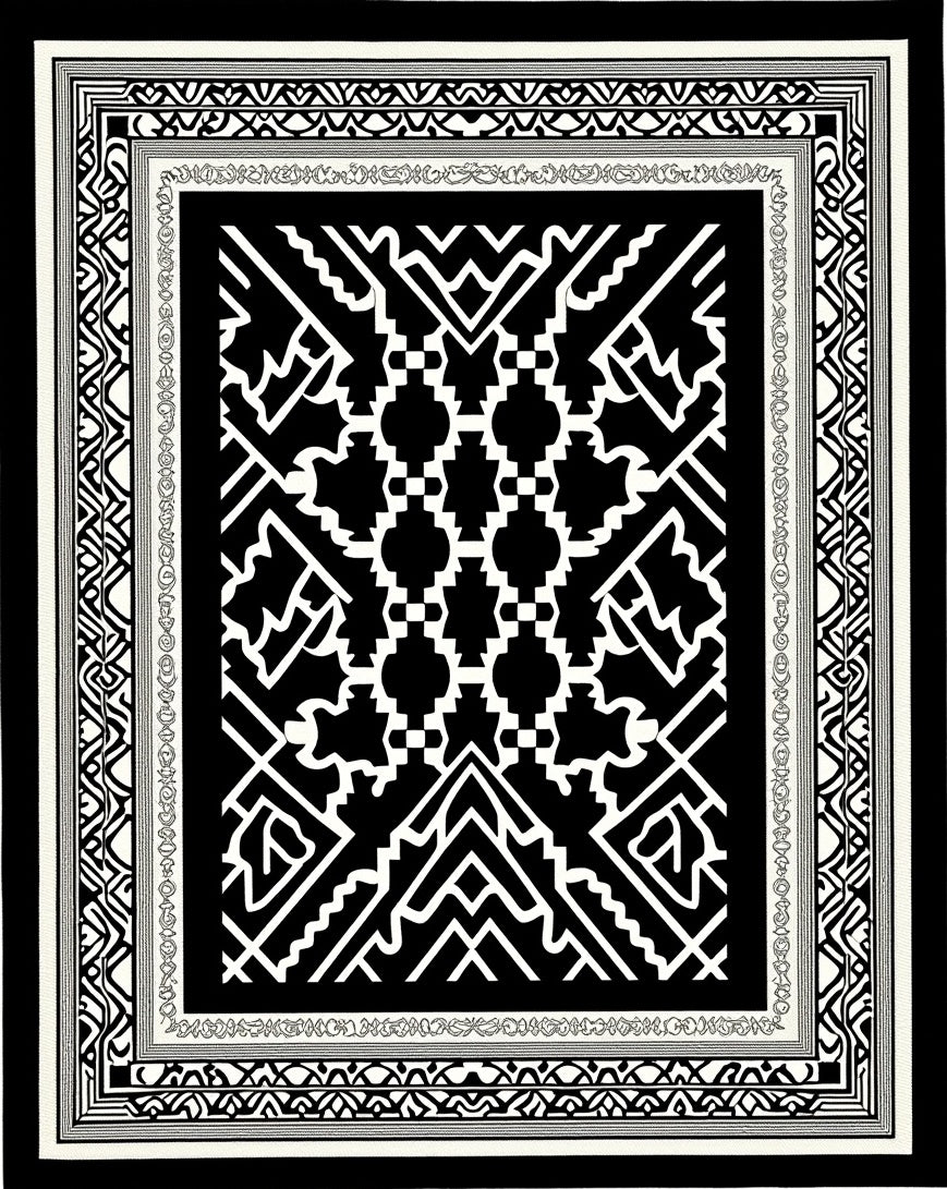 Bold Black White Geometric Lattice Rug