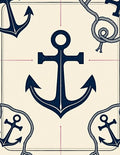 Navy Anchor Nautical Rope Cream Rug