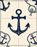 Navy Anchor Nautical Rope Cream Rug
