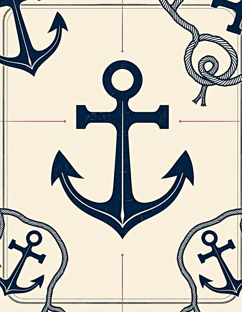 Navy Anchor Nautical Rope Cream Rug