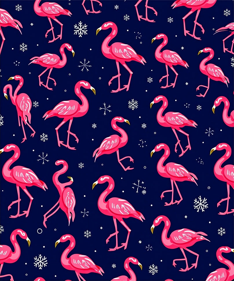 Hot Pink Flamingo Snowflakes Navy Rug