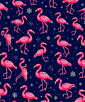 Hot Pink Flamingo Snowflakes Navy Rug