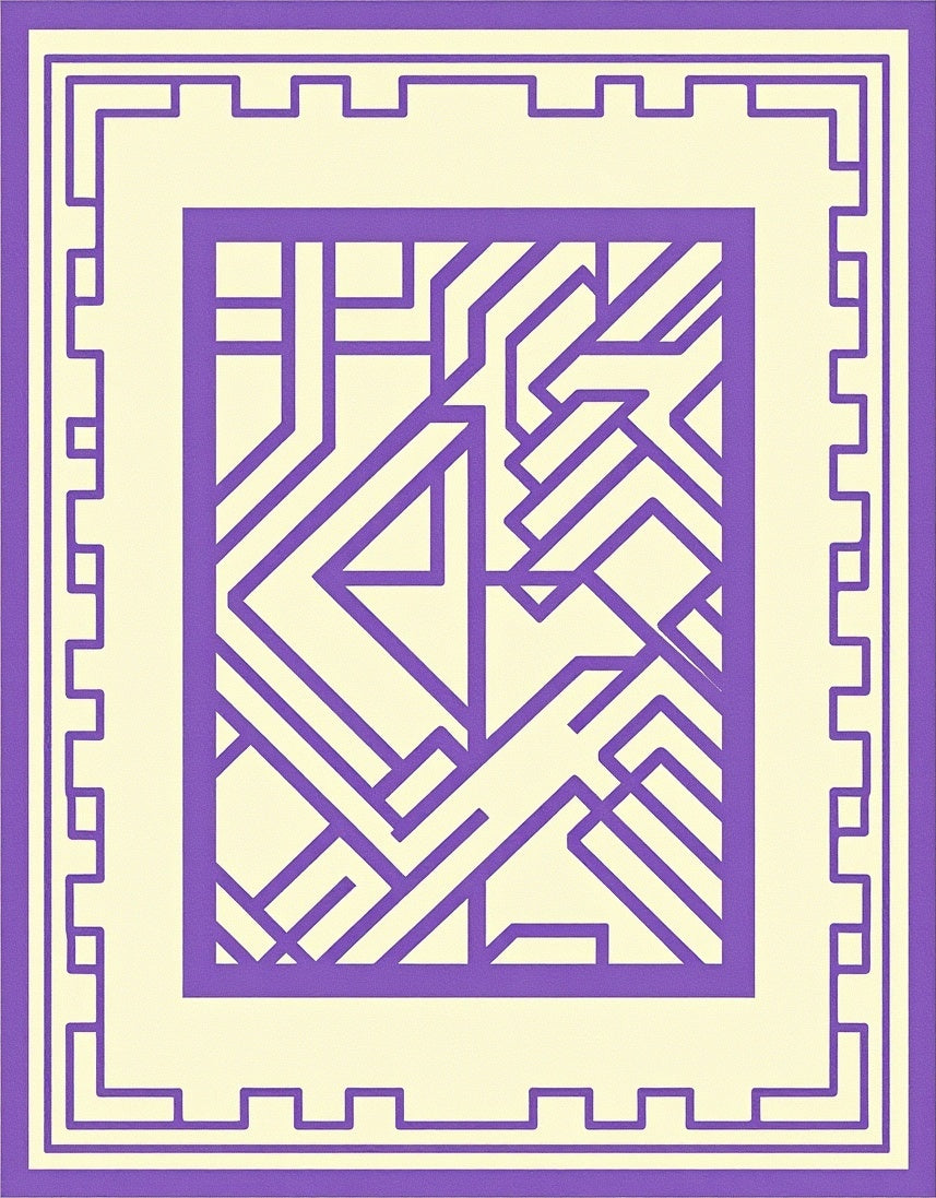 Purple Geometric Maze Cream Border Rug