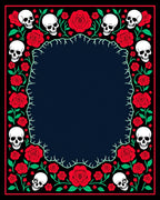 Gothic Red Roses Skulls Border Rug