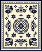 Cream Navy Ornate Bloom Mandala Rug
