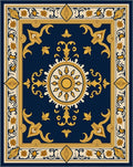 Deep Blue Golden Sun Medallion Rug