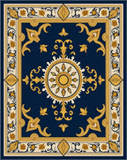 Deep Blue Golden Sun Medallion Rug