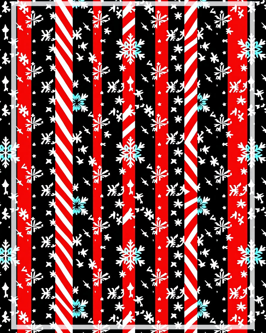 Red Black Snowflake Candy Cane Stripes Rug