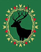 Black Stag Red Flower Golden Wreath Rug