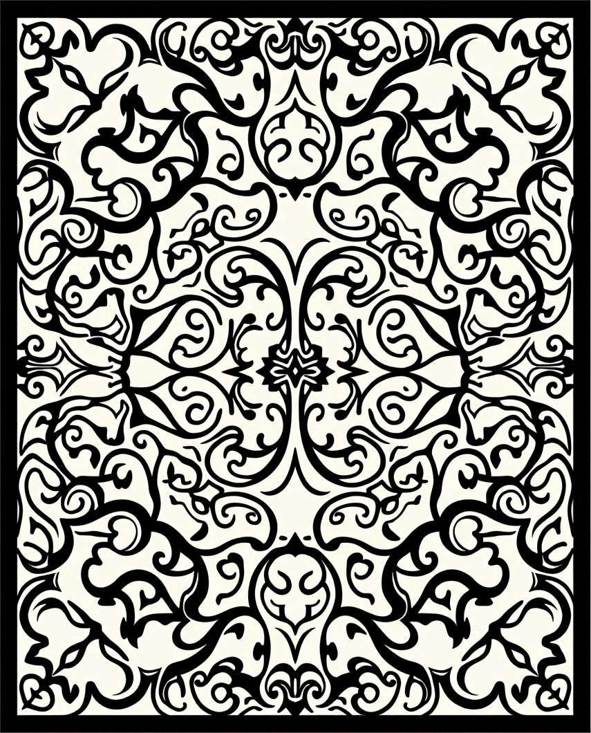 Black Ivory Arabesque Scroll Rug