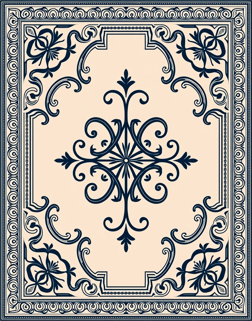Deep Blue Vintage Floral Scroll Rug