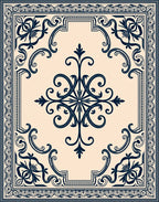 Deep Blue Vintage Floral Scroll Rug