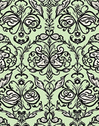 Light Green Black Swirl Floral Arabesque Rug