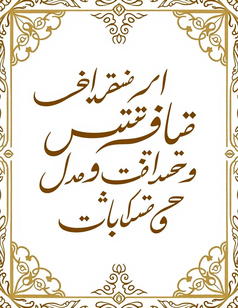 Ornate Gold Calligraphy Inlaid Border Rug