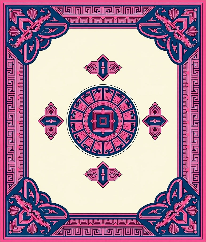 Bold Pink Geometric Medallion Frame Rug