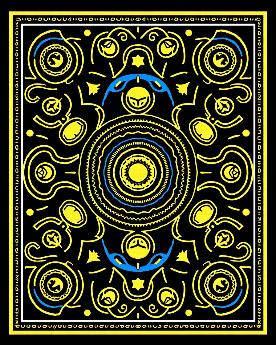 Bold Yellow Blue Sun Mandala Rug