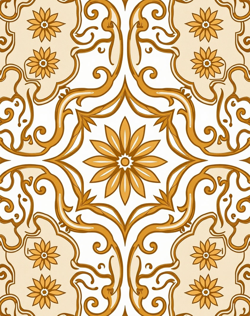 Golden Floral Scrollwork Medallion Rug