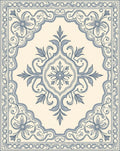 Cream White Blue Floral Medallion Rug