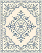 Cream White Blue Floral Medallion Rug