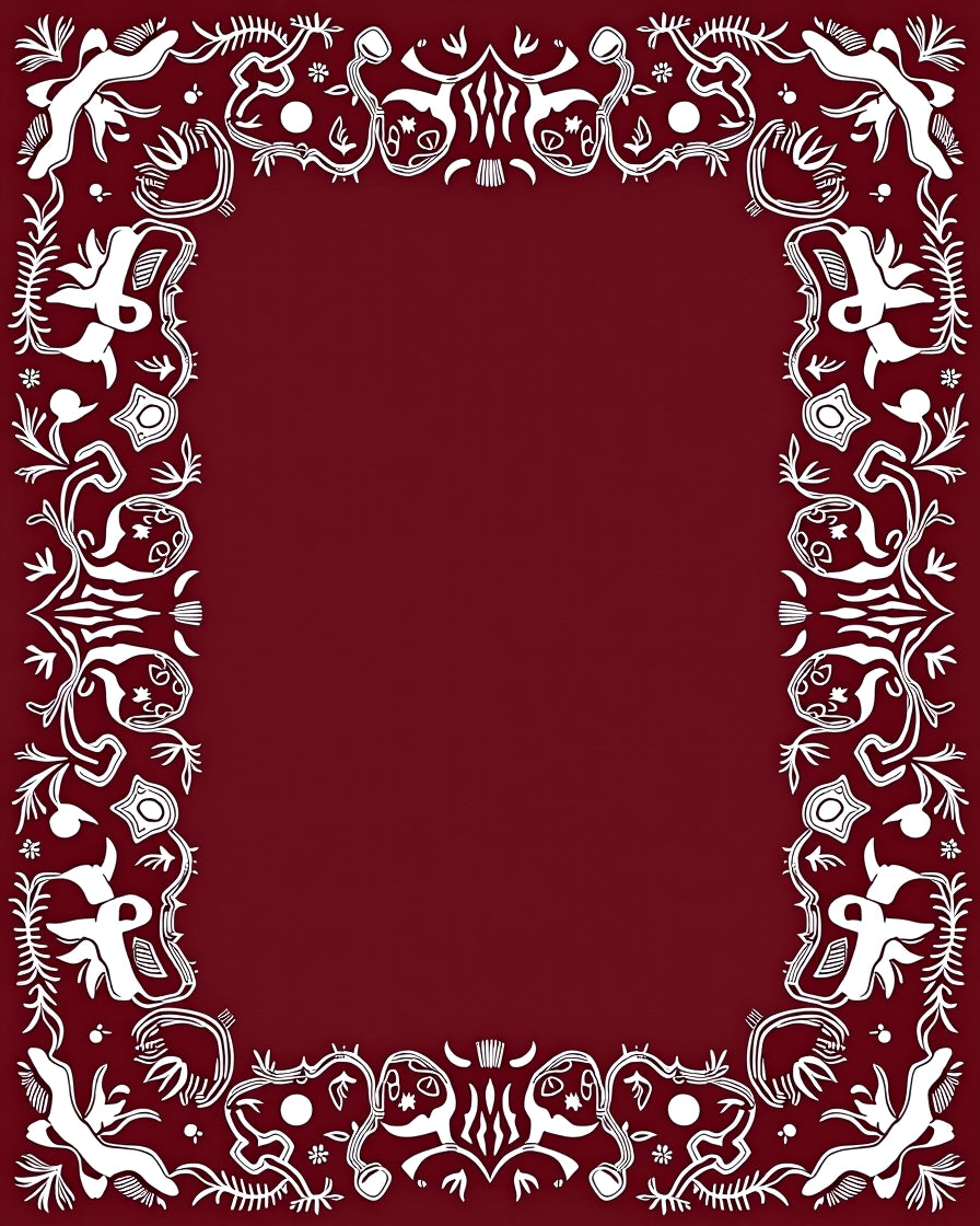 White Abstract Border Crimson Background Rug