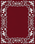 White Abstract Border Crimson Background Rug