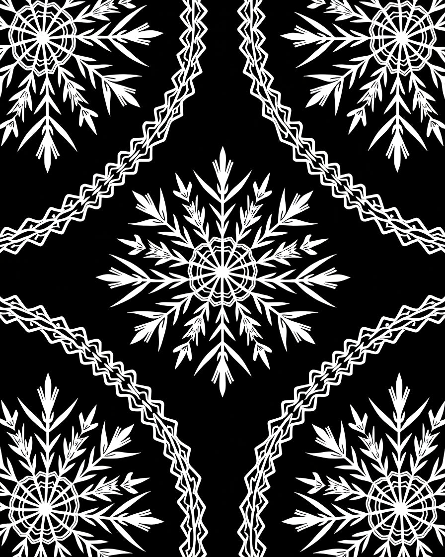 White Snowflake Mandala Black Accent Rug