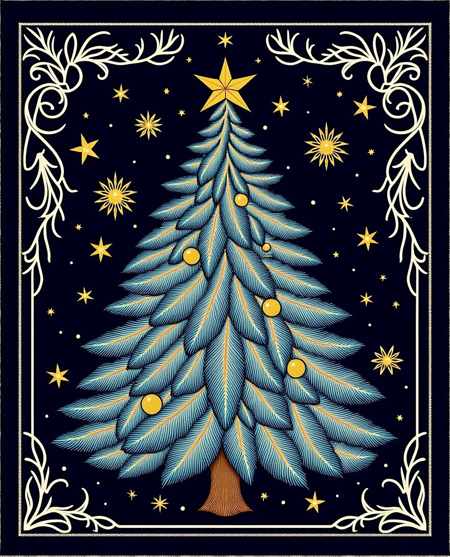 Blue Feathered Christmas Tree Stars Rug
