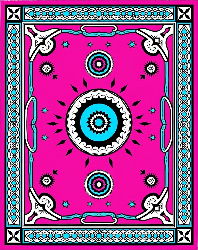 Vibrant Pink Neon Tribal Medallion Rug