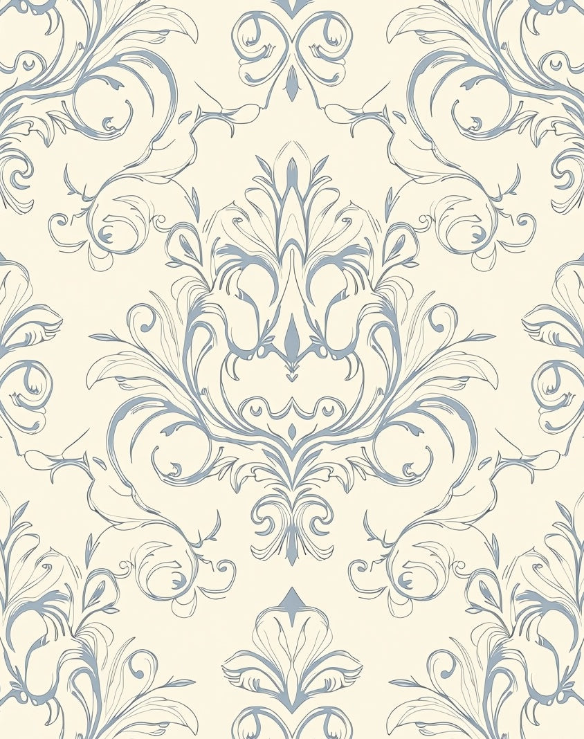 Cream Blue Classic Scroll Floral Rug