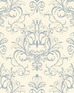 Cream Blue Classic Scroll Floral Rug