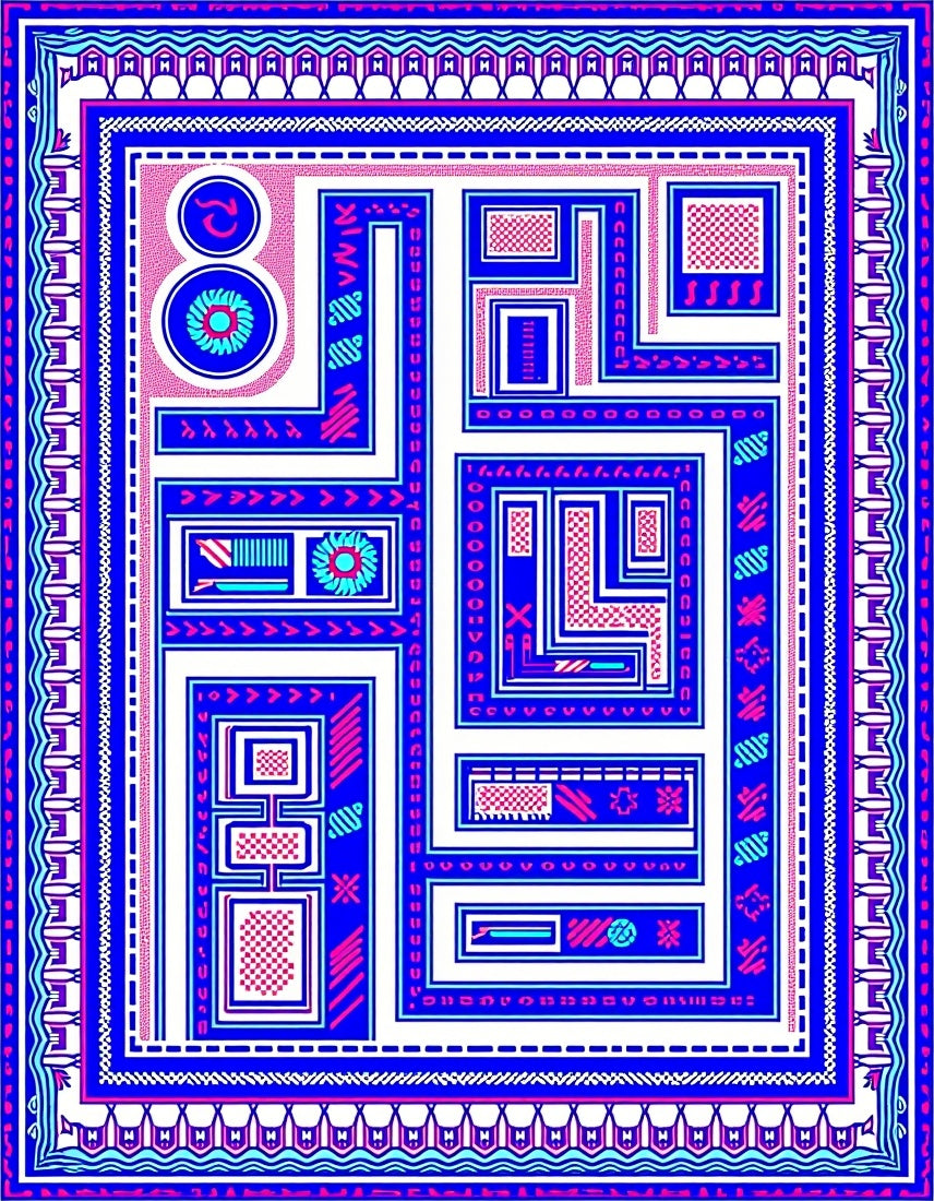 Vibrant Blue Pink Geometric Maze Rug