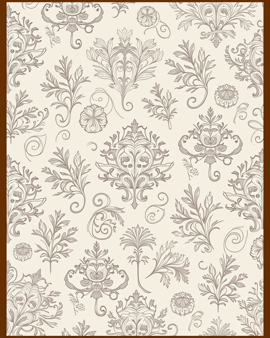 Cream and Sepia Flourish Damask Rug