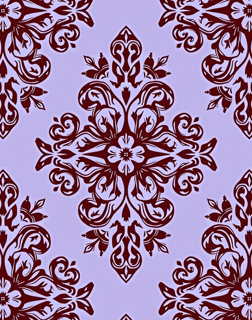 Dark Red Floral Medallion Damask Rug