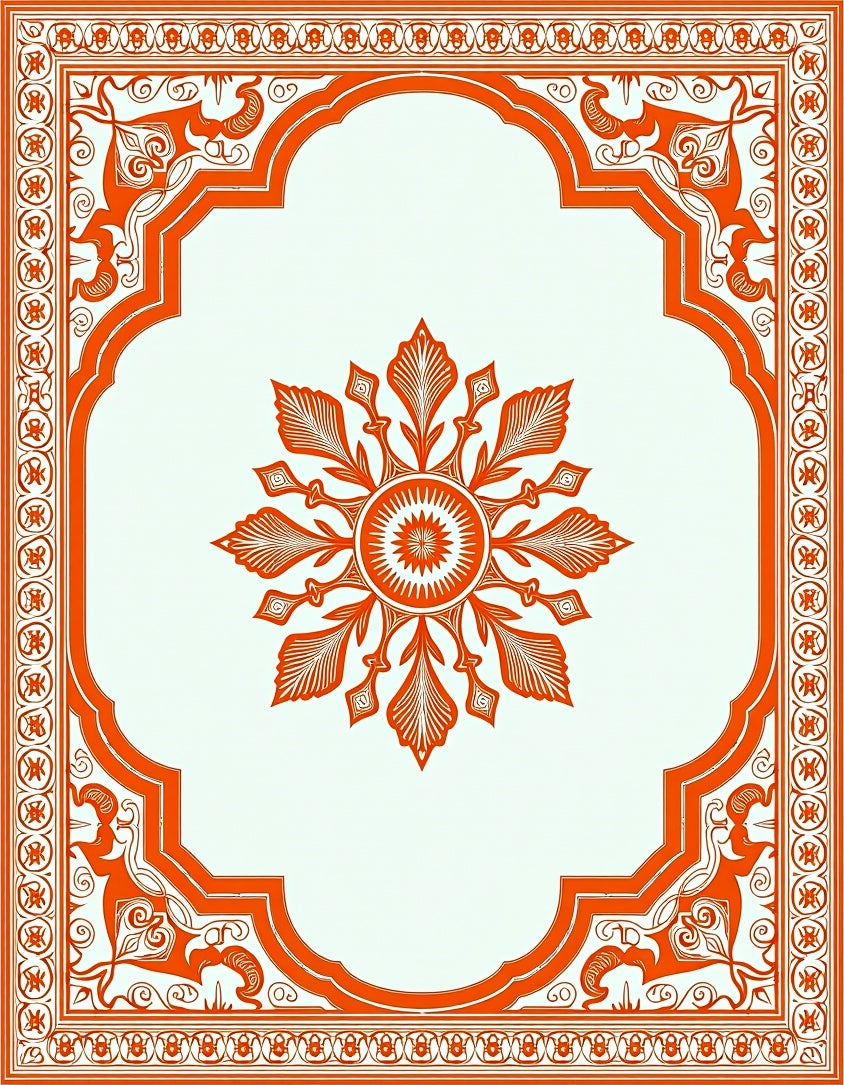 Orange Floral Medallion Archway Rug
