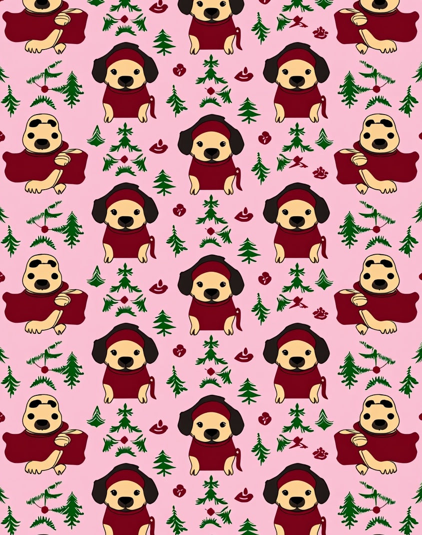 Cute Pink Puppy Christmas Trees Rug