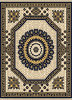 Navy Gold Octagonal Floral Medallion Rug