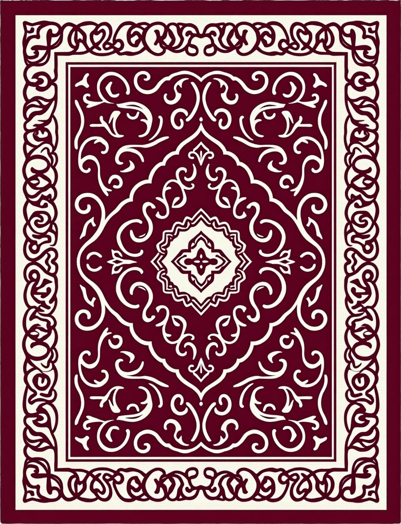 Crimson Ivory Intricate Floral Medallion Rug