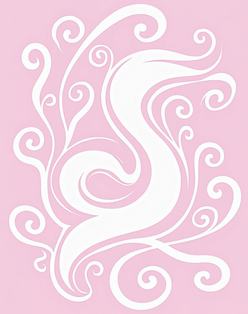 Whimsical White Swirls on Pink Rug