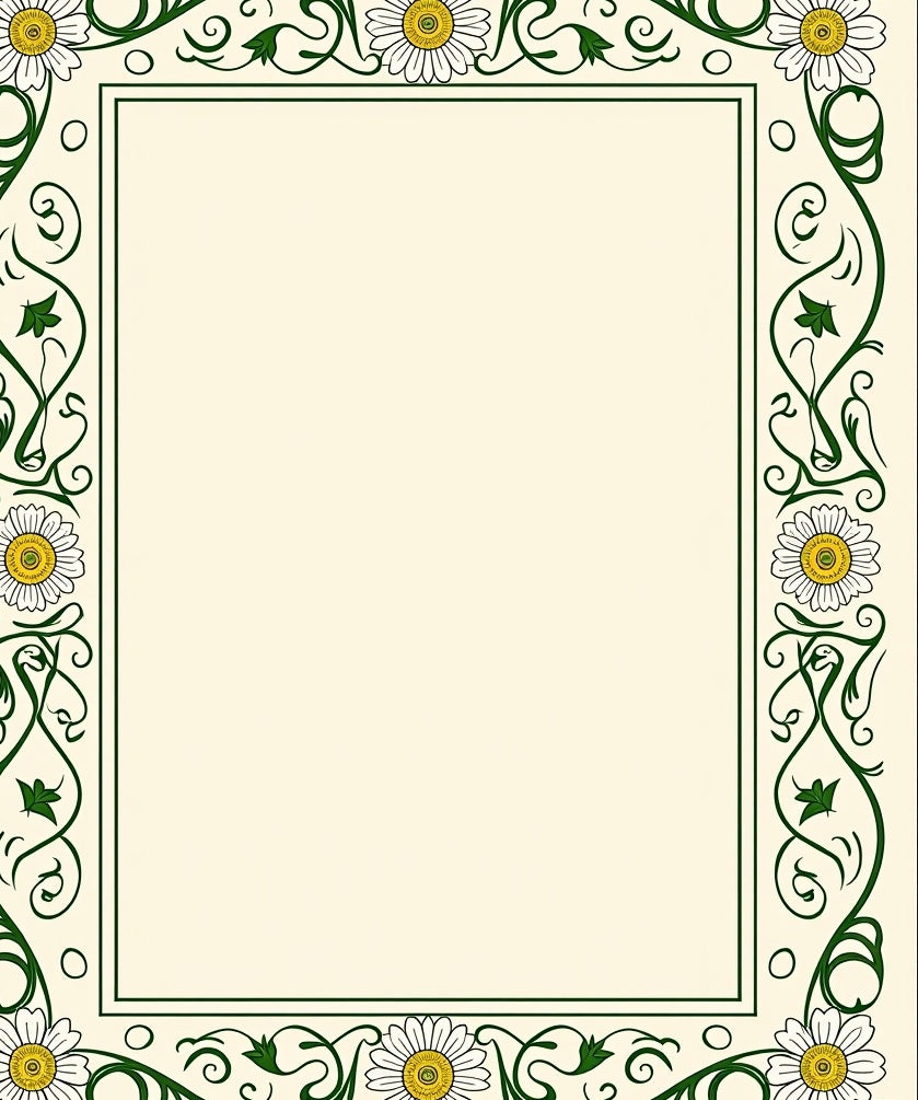 Cream Green Daisy Art Nouveau Border Rug