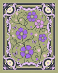 Purple Floral Butterflies Garden Border Rug