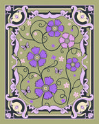 Purple Floral Butterflies Garden Border Rug