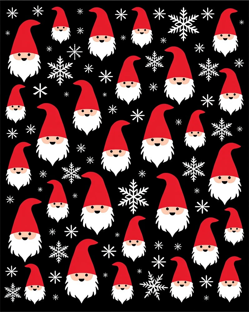 Whimsical Gnomes Snowflakes Black Rug