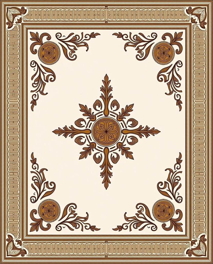 Brown Floral Medallion Bordered Rug