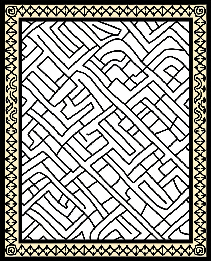 Bold Black Geometric Maze Rug