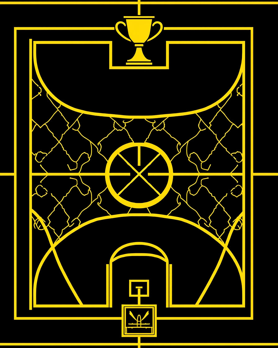 Gold Trophy Court Line Art Rug