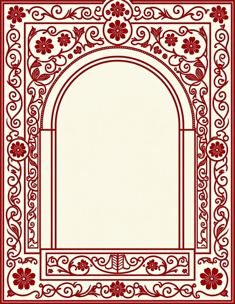 Intricate Red Floral Archway Frame Rug