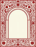 Intricate Red Floral Archway Frame Rug